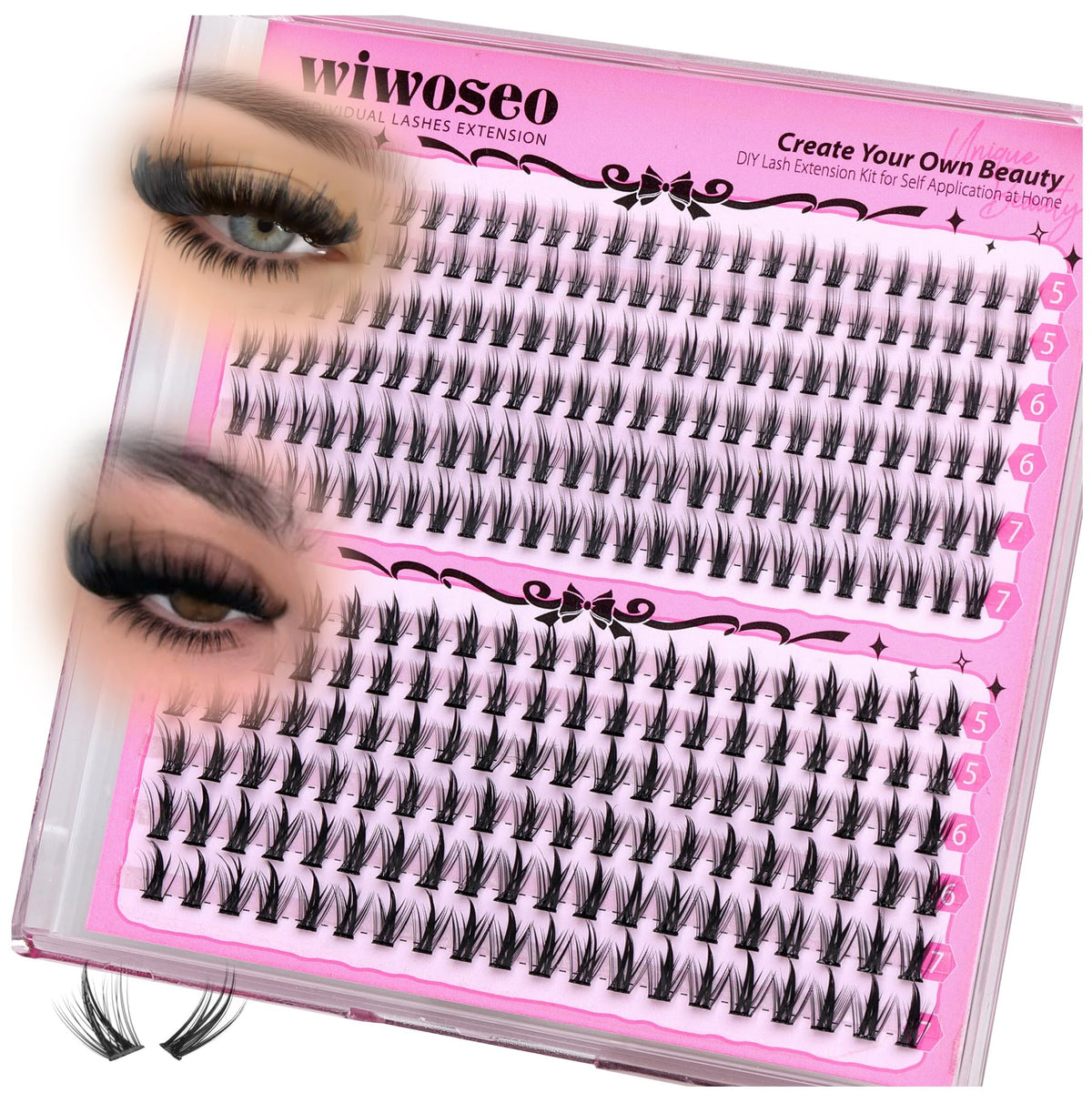 wiwoseo bottom lash clusters closeup, lightweight and natural-looking for subtle daily definition