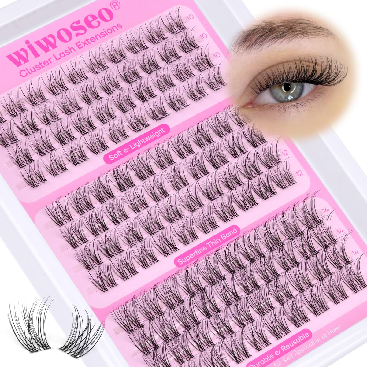 wiwoseo natural lash clusters 10-14mm cat-eye look for bold days