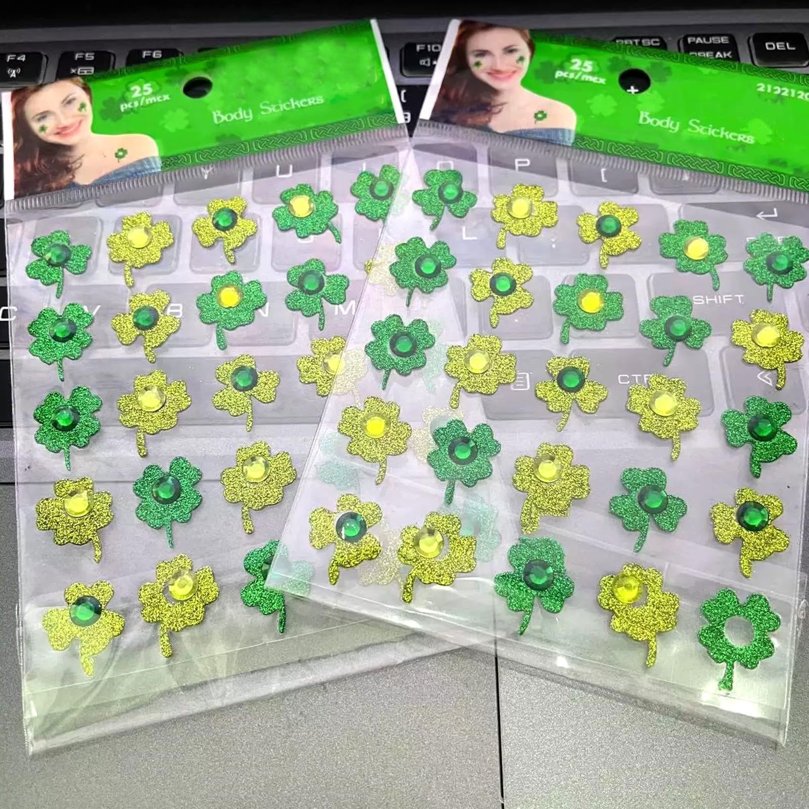 WIWUFUE shamrock gems in green and gold for festive nail art and decor