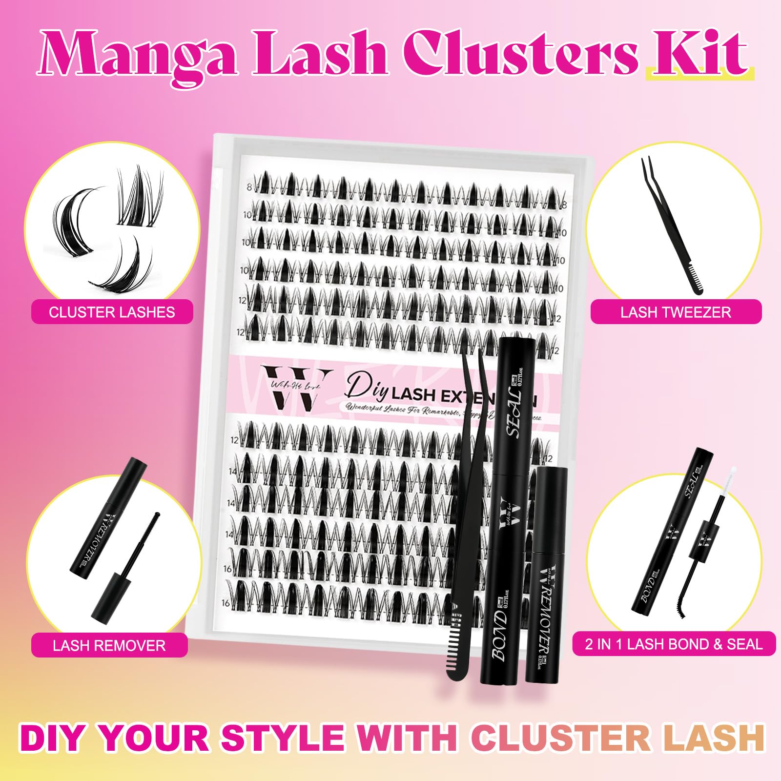 WLFRHD Manga Lash Bond and Seal bottle highlights secure wear and long-lasting hold.