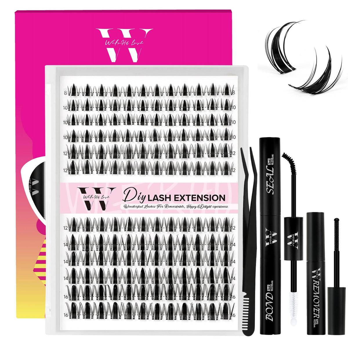 WLFRHD Manga Lash Clusters Kit packaging showcases the full kit for easy shopping.