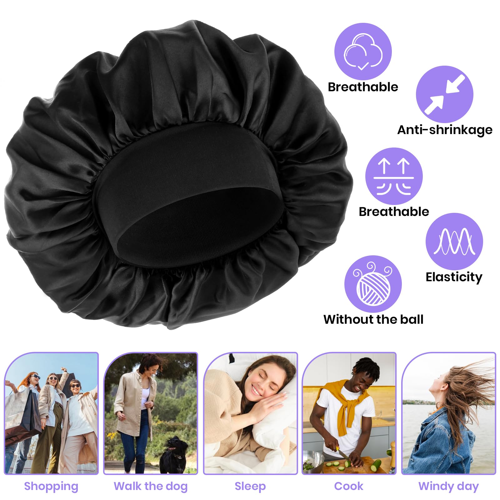WLLHYF elastic-band sleep cap fits both men and women