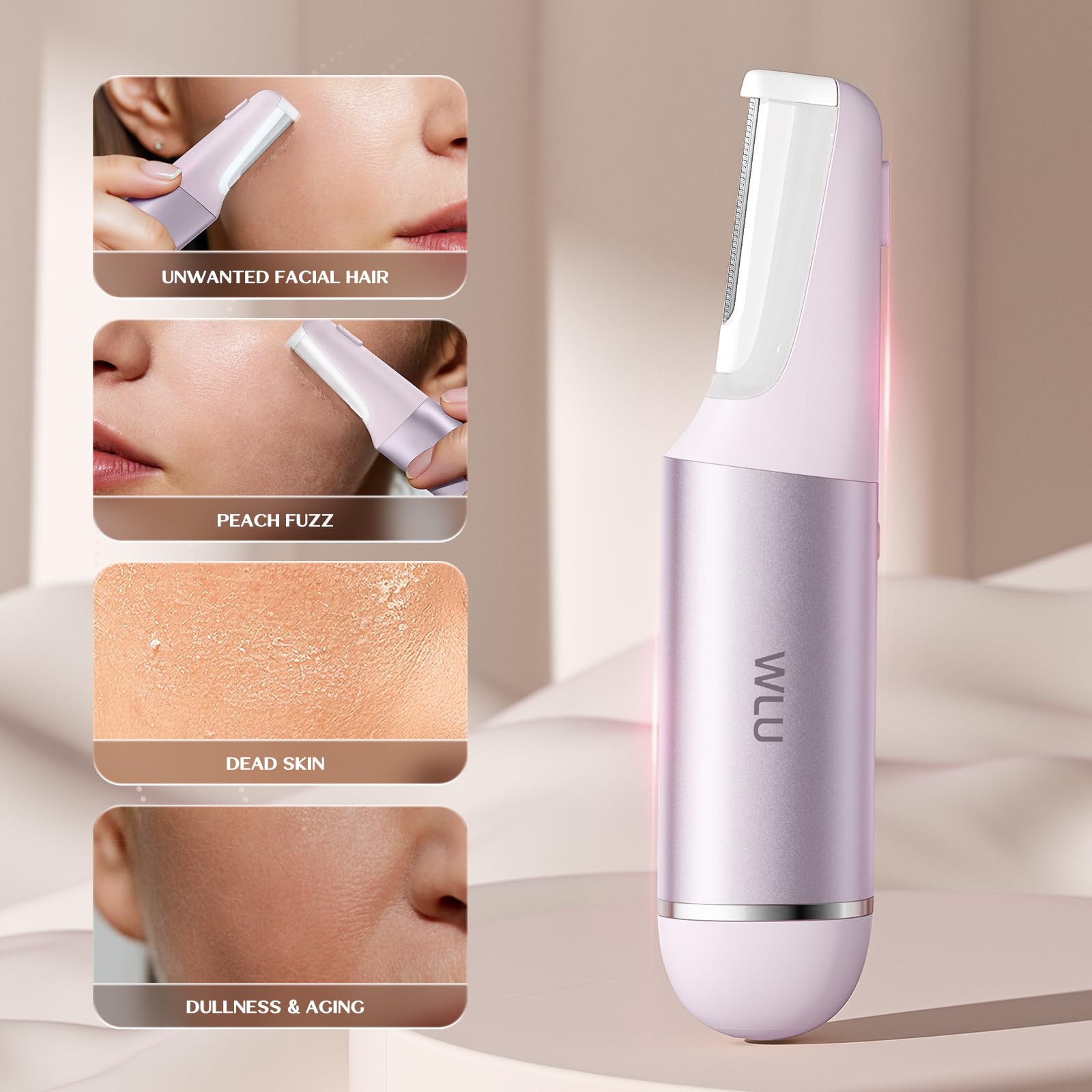 WLU Dermaplane Razor LED-light image demonstrates enhanced visibility for precise shaving.