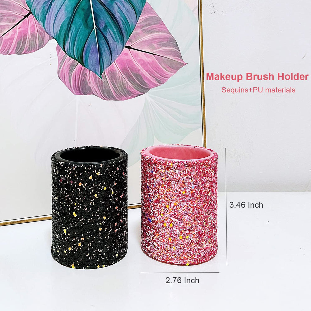 Wlz Bling Sequins makeup brush holder pink; ideal bathroom or desk organizer.