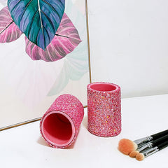 Wlz Bling Sequins makeup brush holder pink; durable interior and glitter exterior.