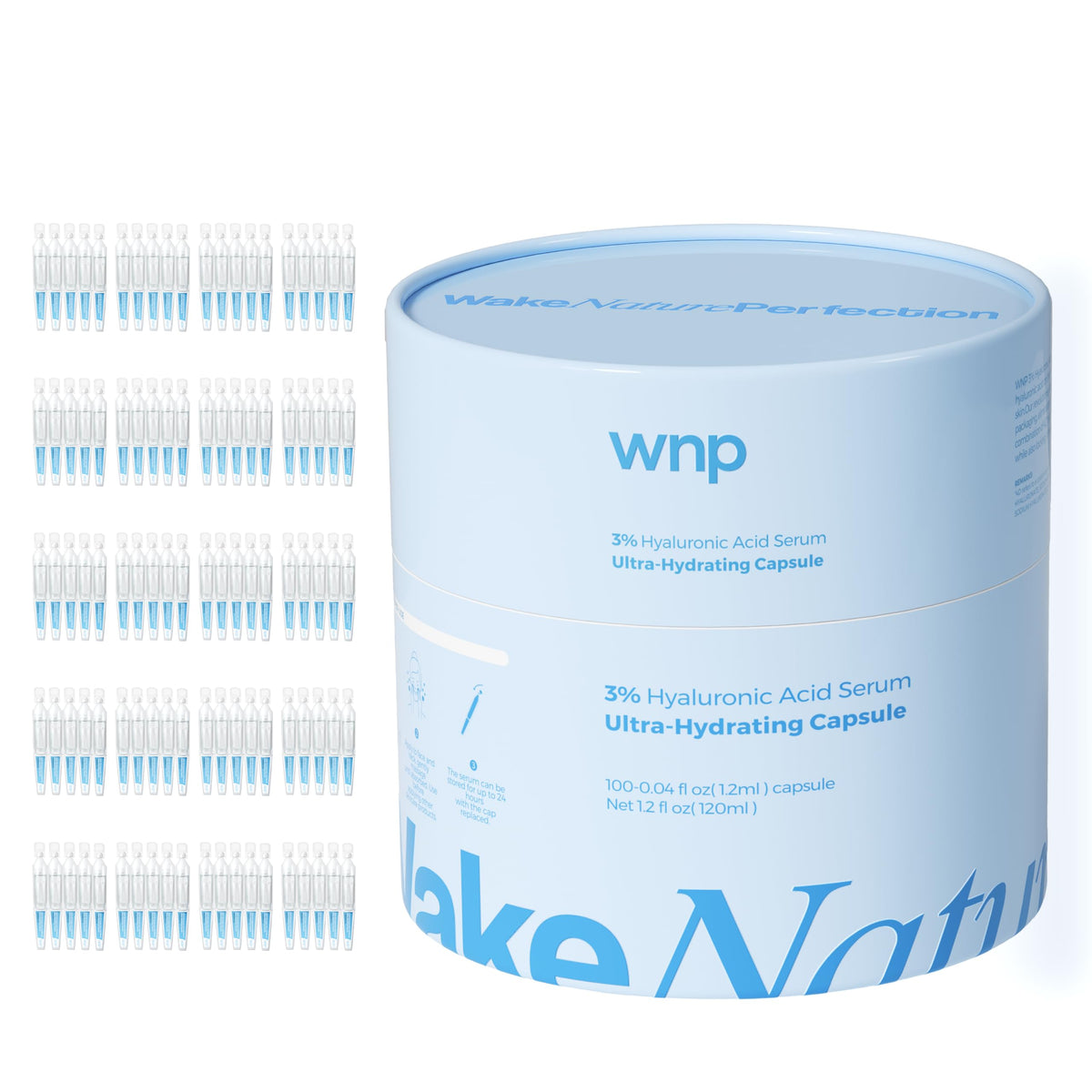 WNP Hyaluronic Serum 3% bottle close-up illustrating intense hydration for dry skin