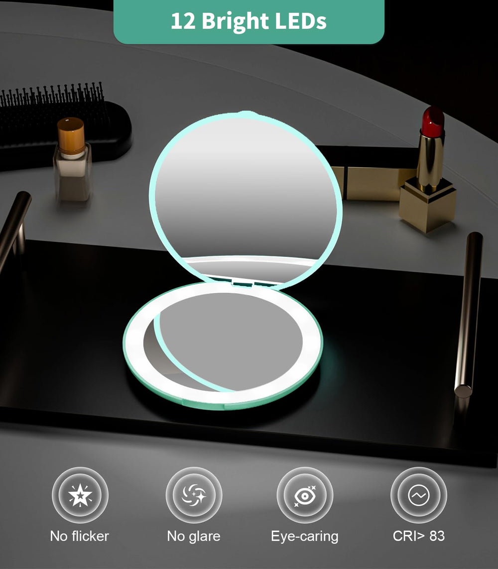 Ultra-compact 3.5-inch mirror fits easily in a purse or pocket.