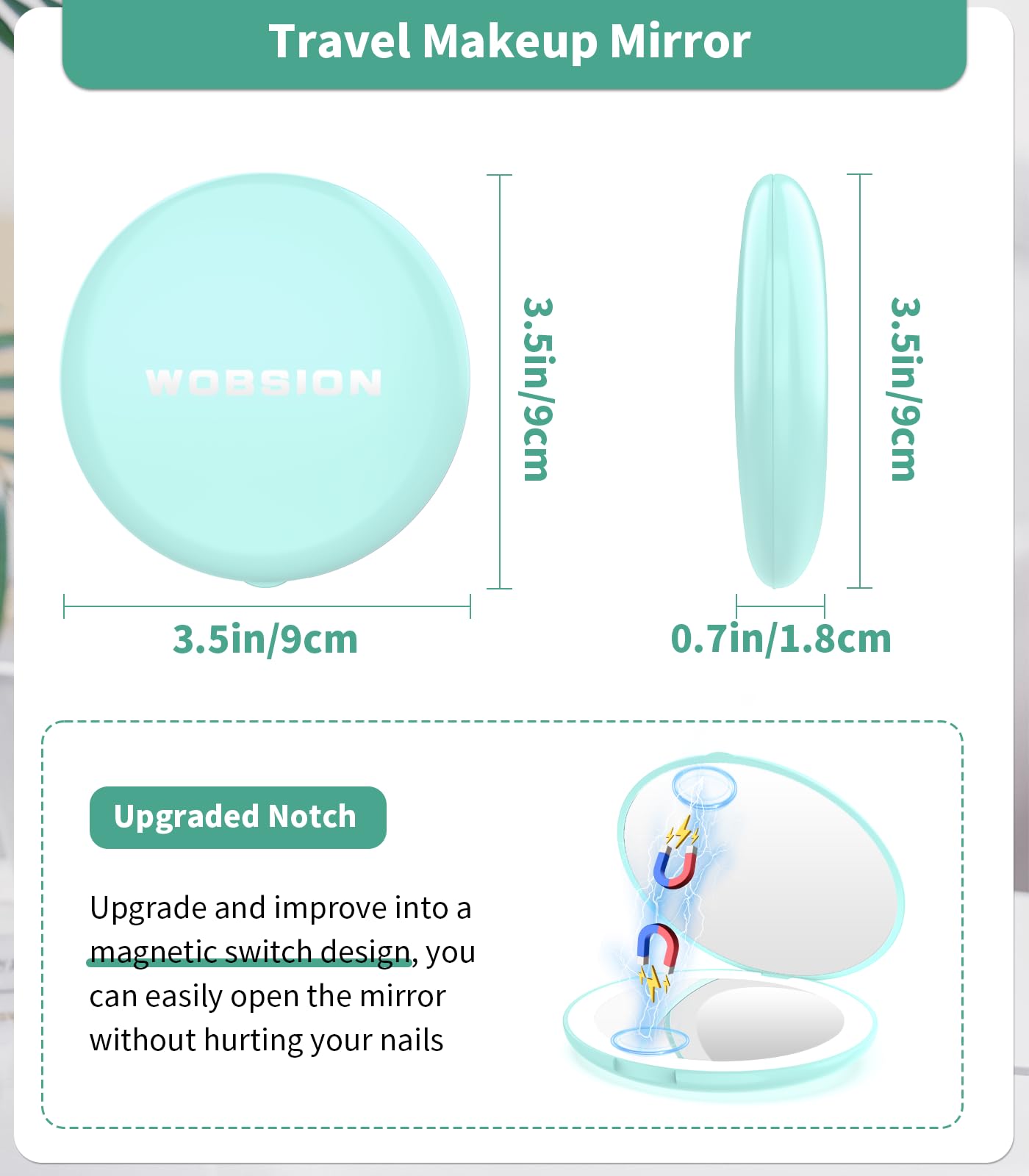 Magnetic switch on WOBSION mirror opening smoothly without nails damage.