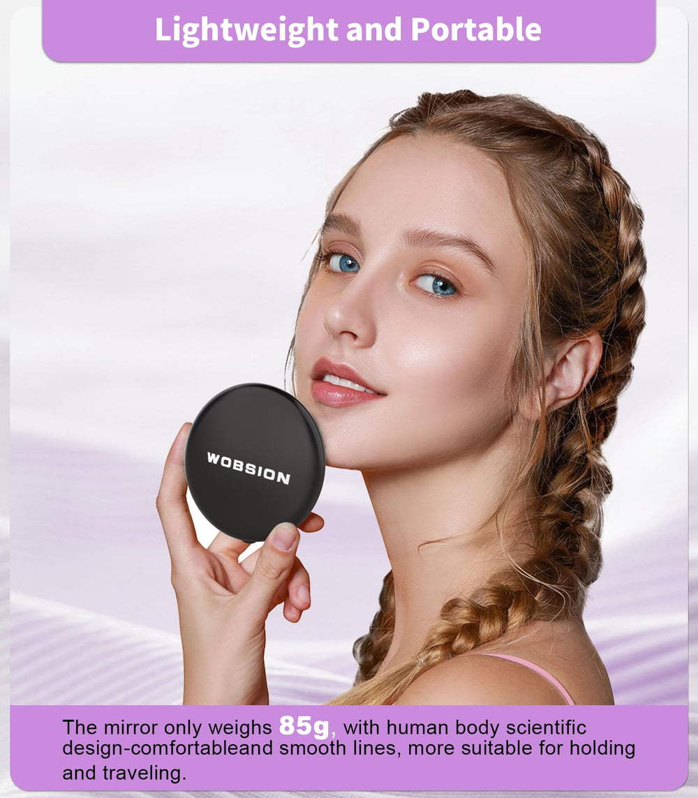 WOBSION travel compact mirror with 10x magnification for close-detail checks.