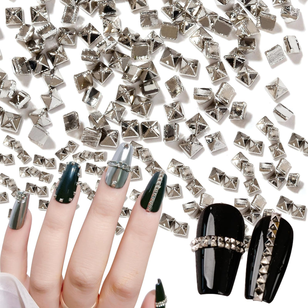 WOKOTO silver pyramid nail studs close-up showing 1-2mm size for edgy accents