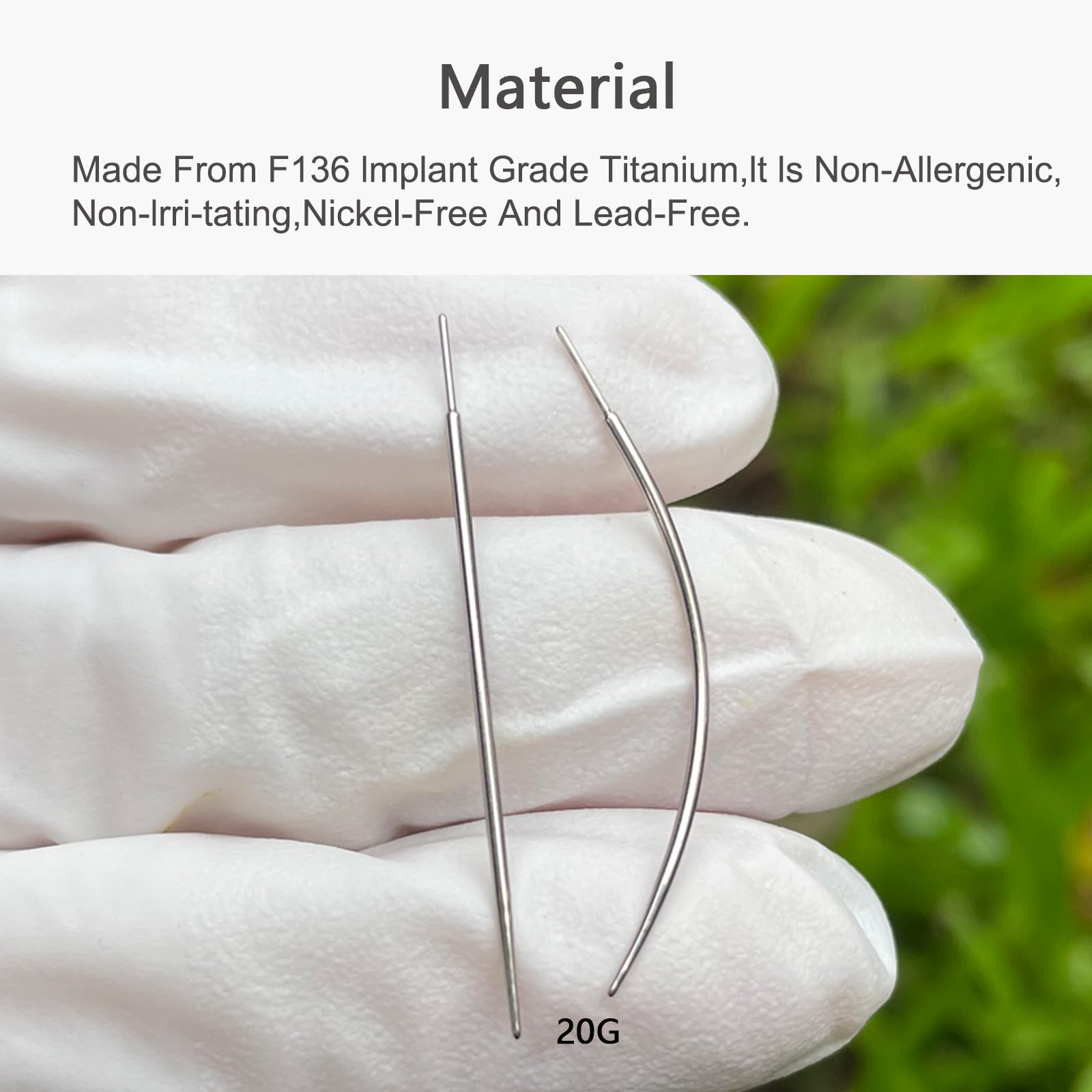 WOLAYI G23 titanium threadless taper, curved 20g for safer threading.