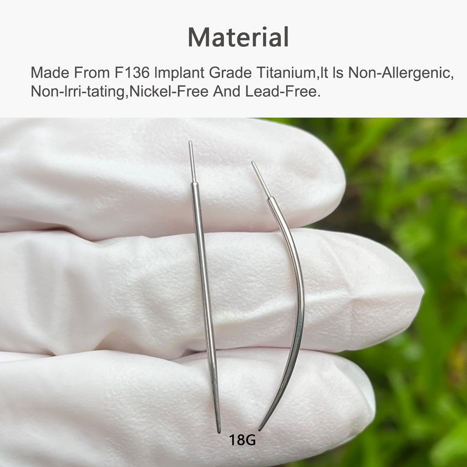 WOLAYI G23 titanium threadless taper curved 20G for lip piercing ease.
