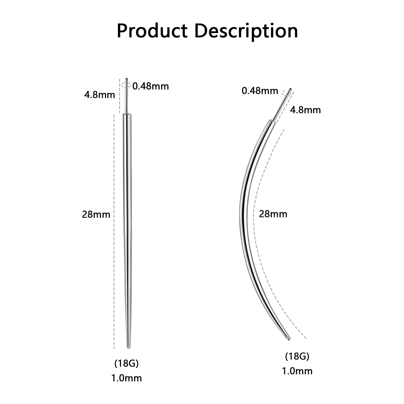 WOLAYI G23 titanium threadless taper straight 20G for nostril or septum.