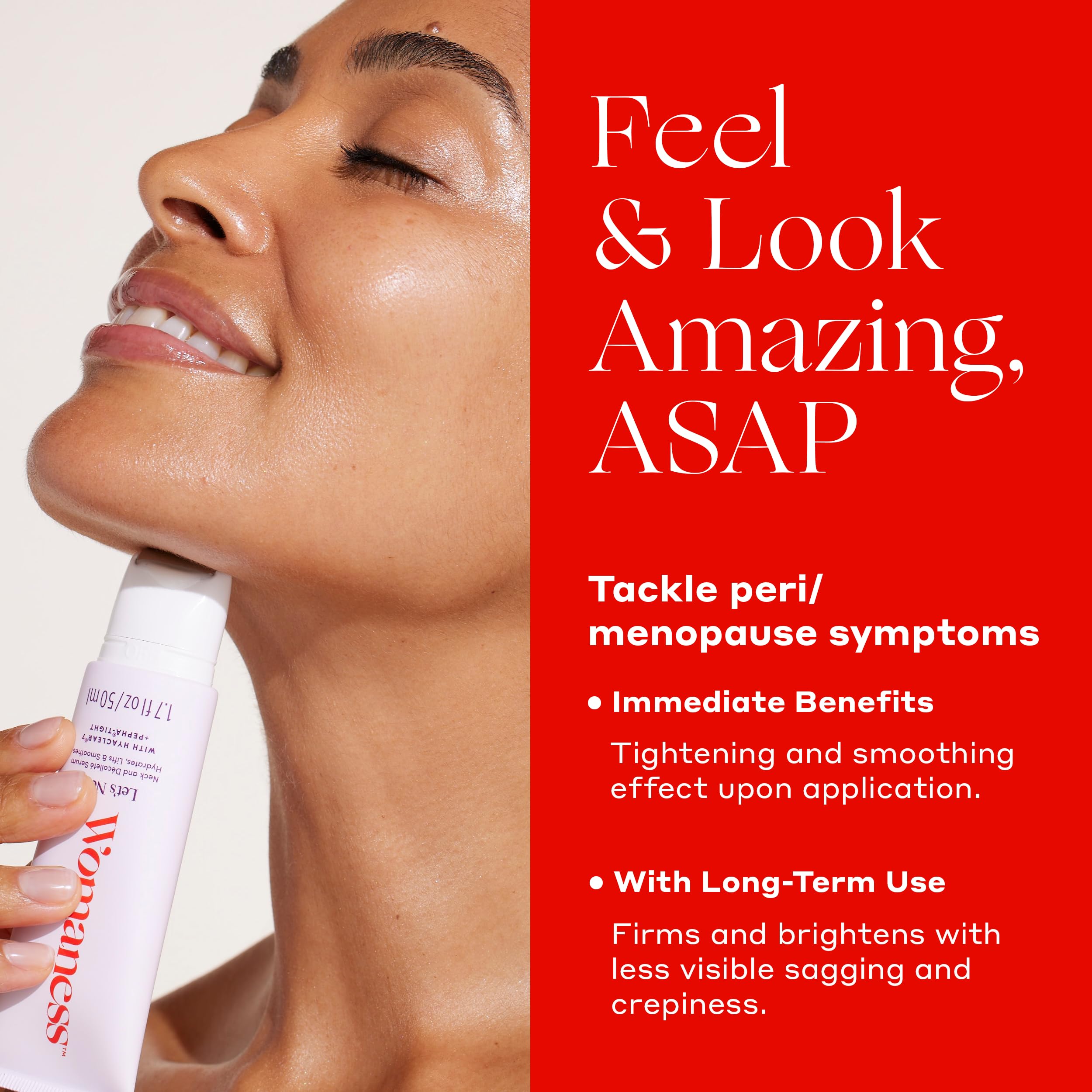 Womaness clean formula image notes paraben-free and sulfate-free safety.