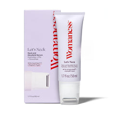 Womaness Lets Neck Serum roller-application shown for cooling and soothing neck care.