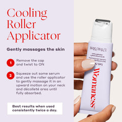 Womaness neck serum bottle closeup highlighting hydrating formula for smoother neck skin.