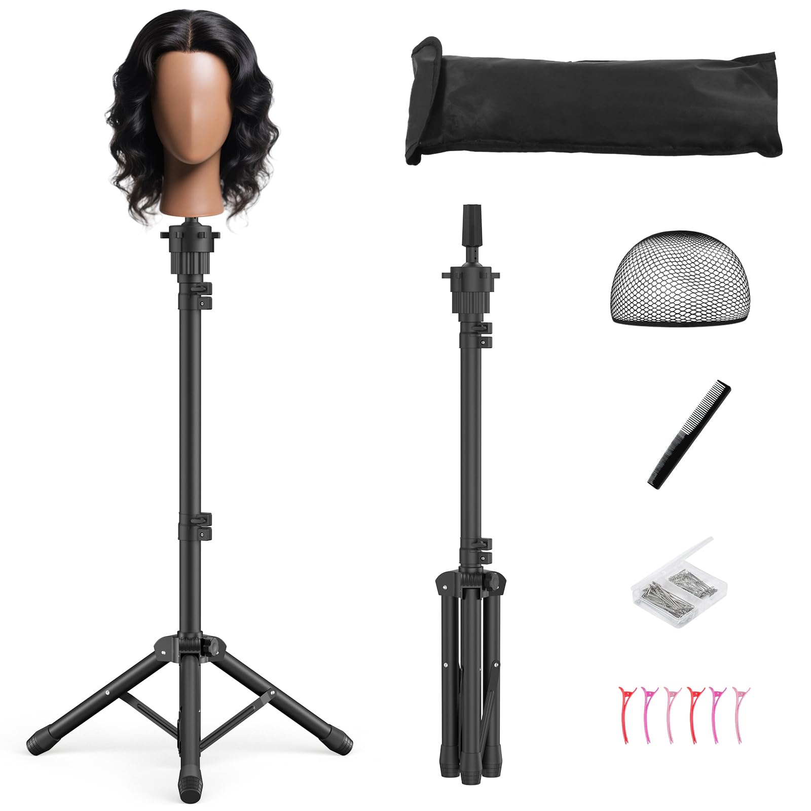Womnwomn wig stand tripod base provides stable styling sessions.