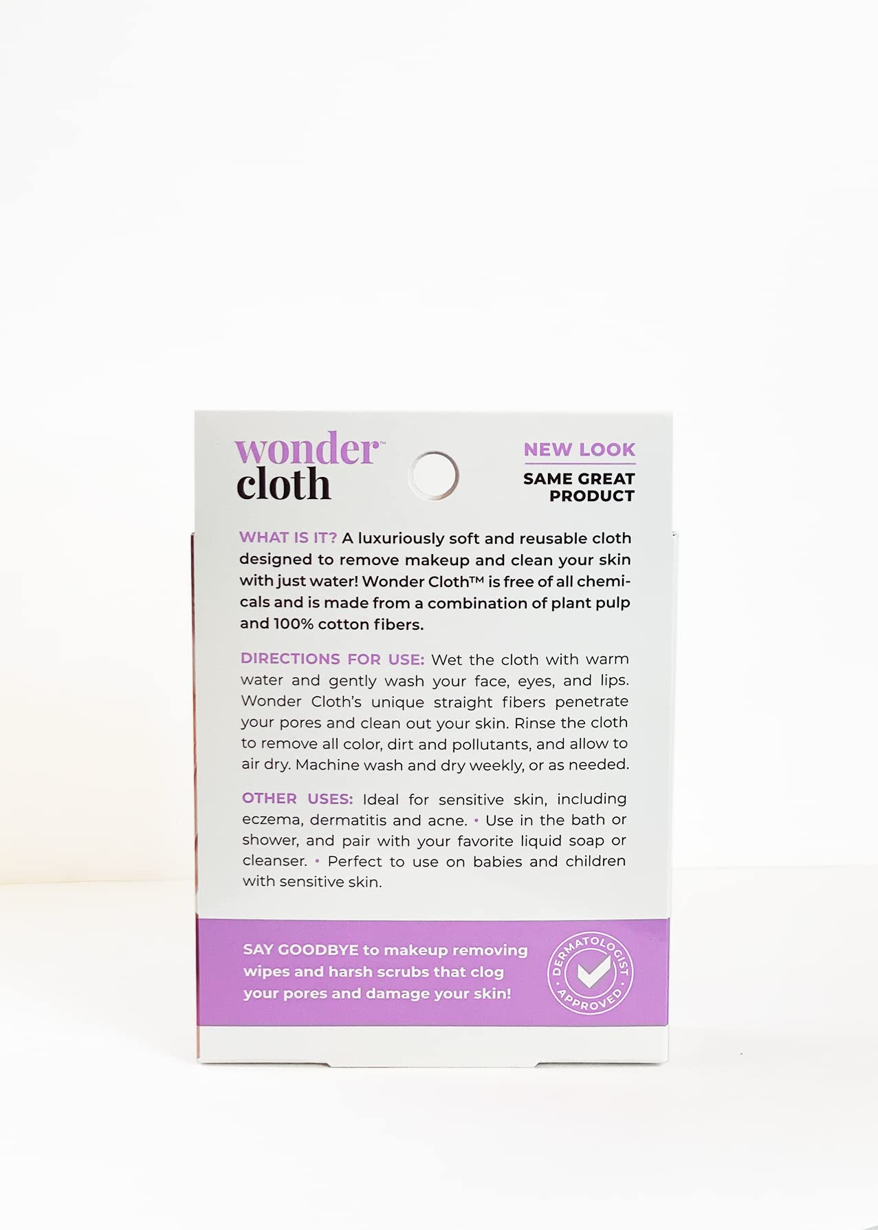 Wonder Cloth Make-Up Remover demonstrates pore-cleaning action with water-only technique.