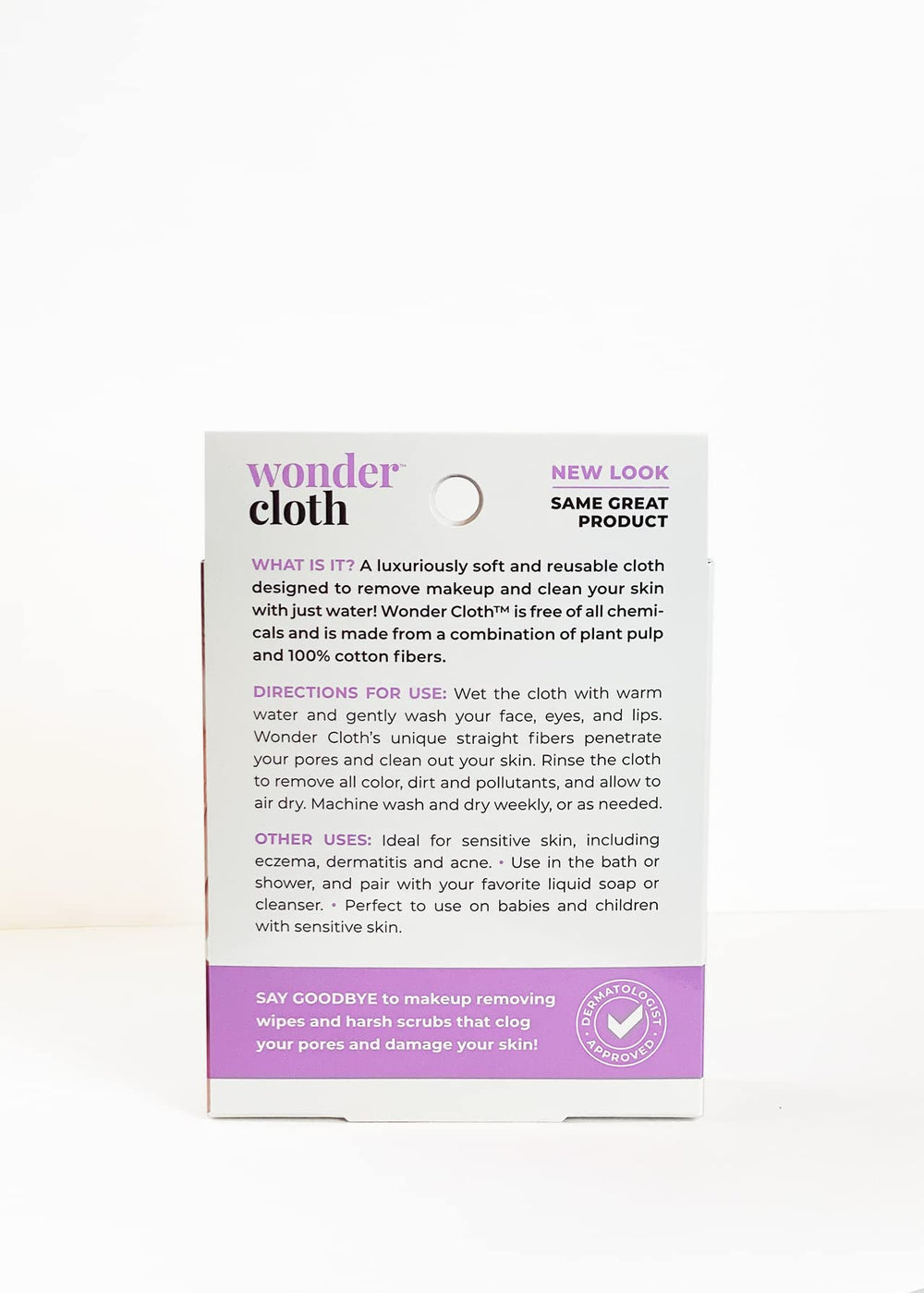 Wonder Cloth Make-Up Remover demonstrates pore-cleaning action with water-only technique.