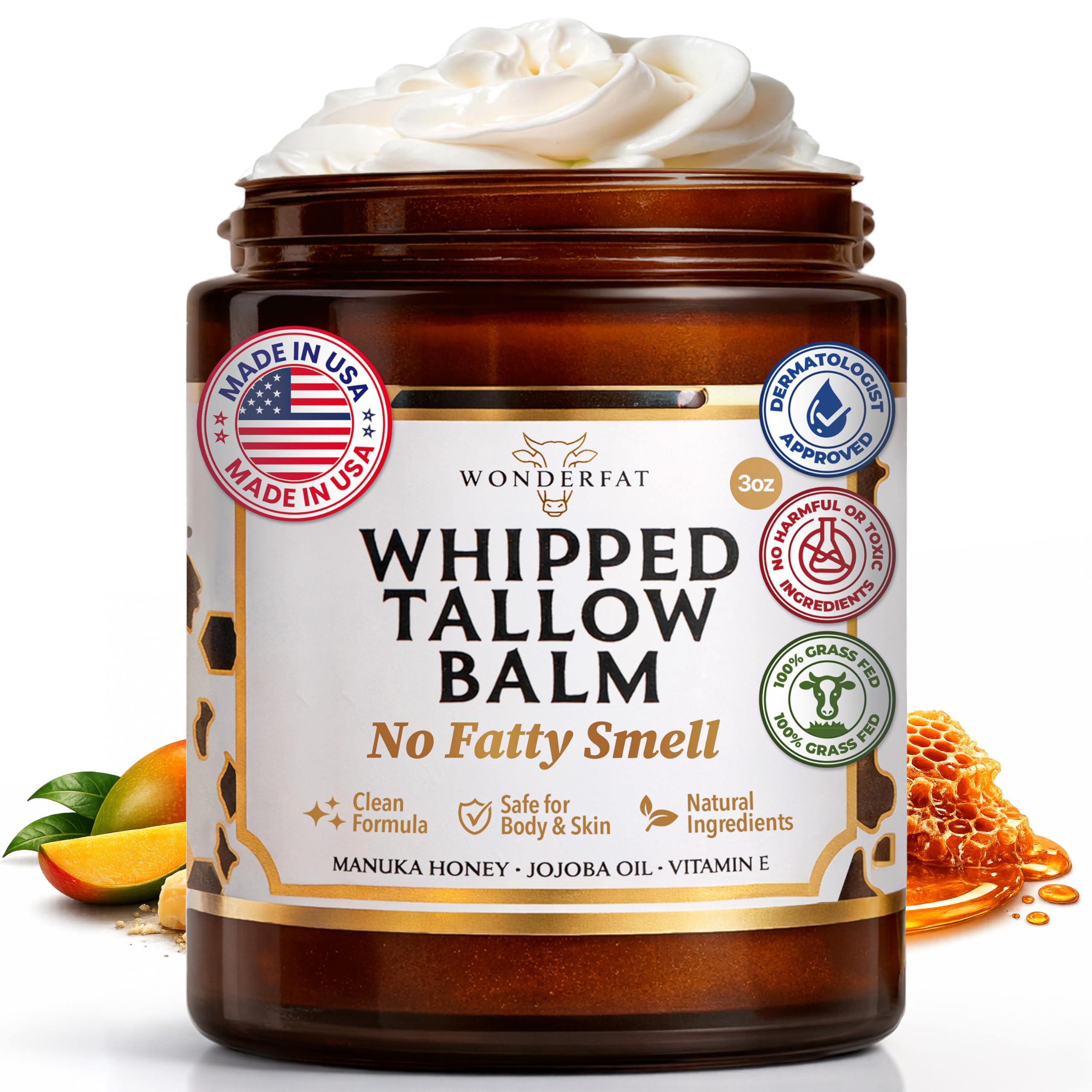 Wonderfat Grass-Fed Whipped Tallow Balm texture for light, non-greasy hydration for face and body