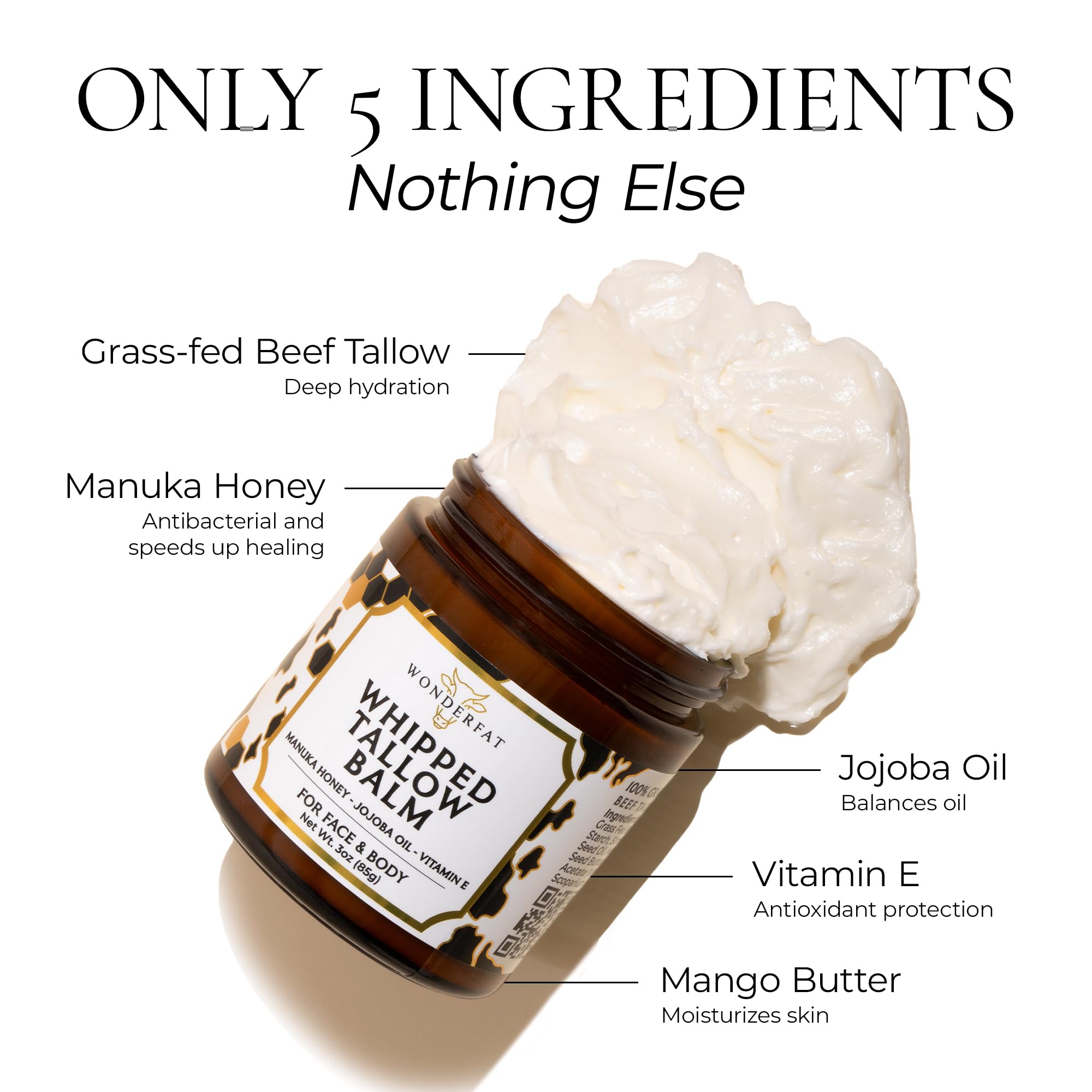 Wonderfat Manuka Honey jar closeup showing fragrance-free formula for sensitive skin