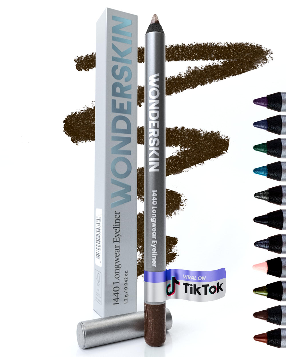 Wonderskin Eyeliner Pencil 1440 brown glitter swatch for all-day definition.