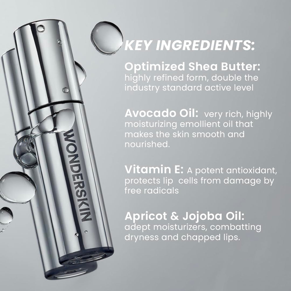 Wonderskin Lip Oil dual benefits support hydration and gentle tone enhancement.