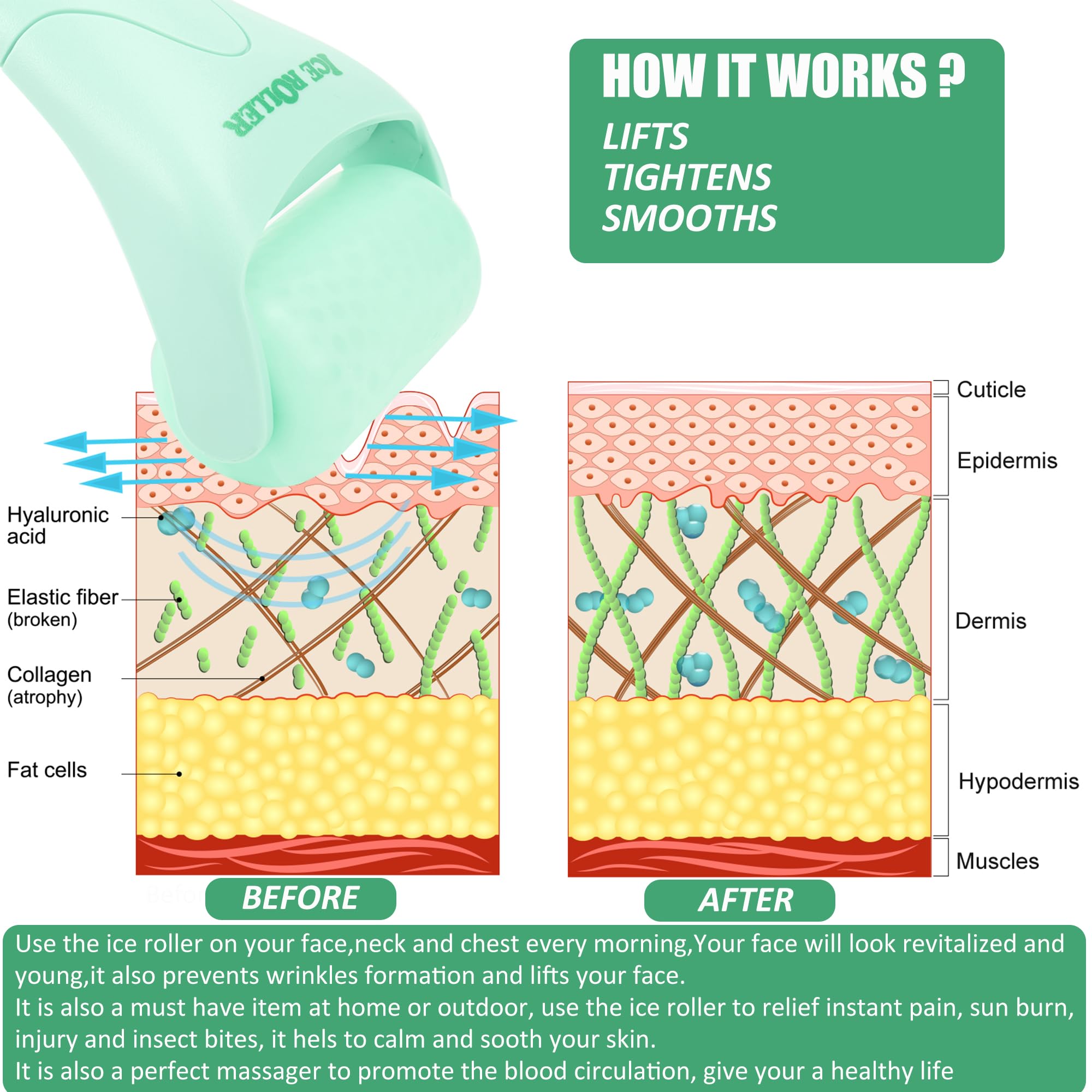 Wonderwin ice roller close-up showing smooth surface and pore-tightening effects