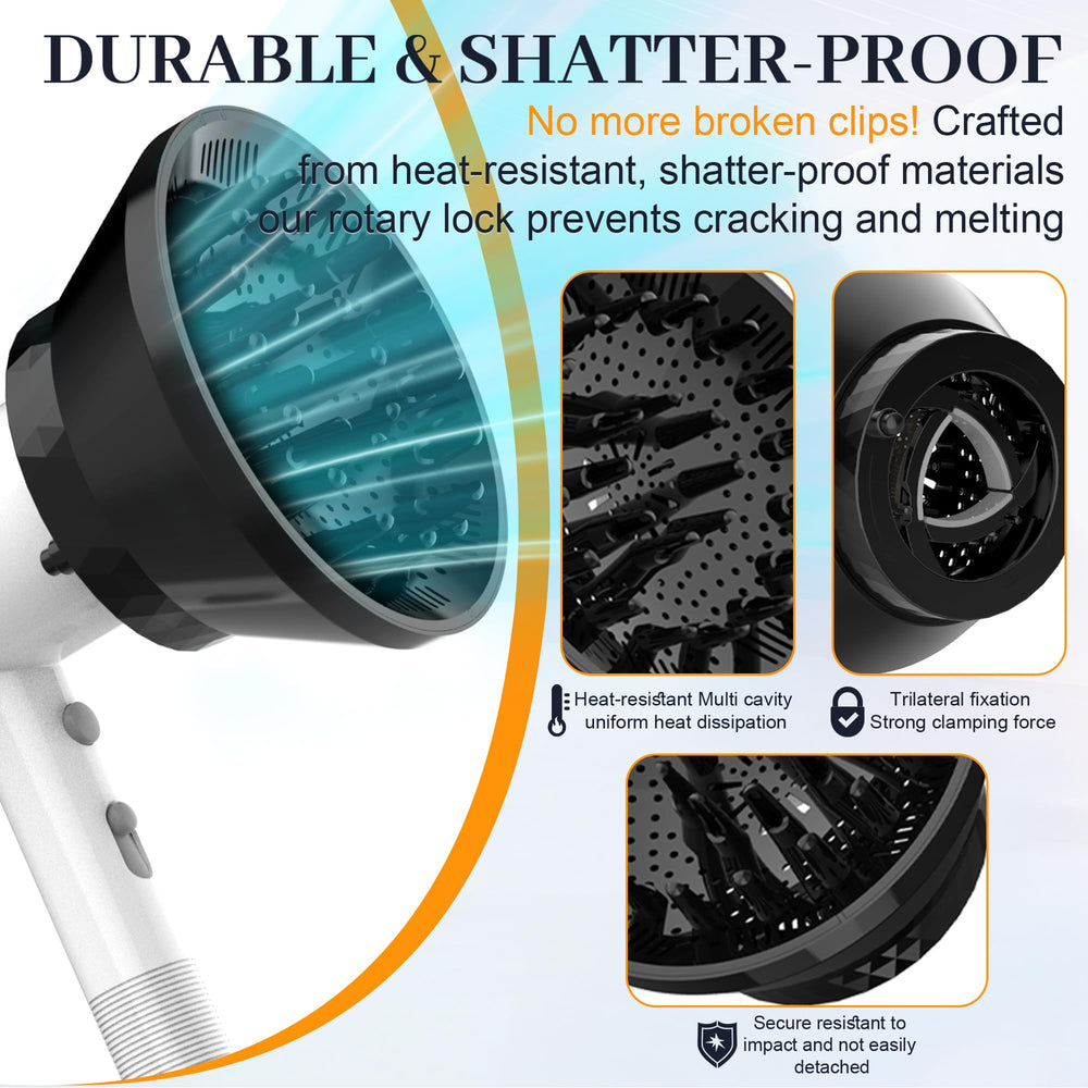 Wondrokey diffuser highlights gentle airflow with fine vents for smooth curls.