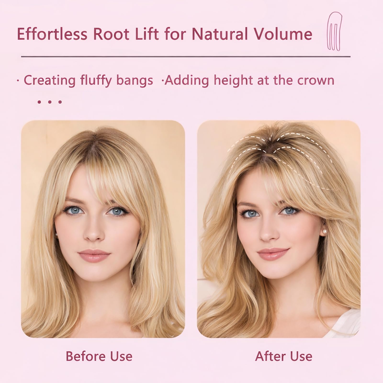 Wonglea Hair Volume Clip 2-Pack demonstrating bangs lift and shape.