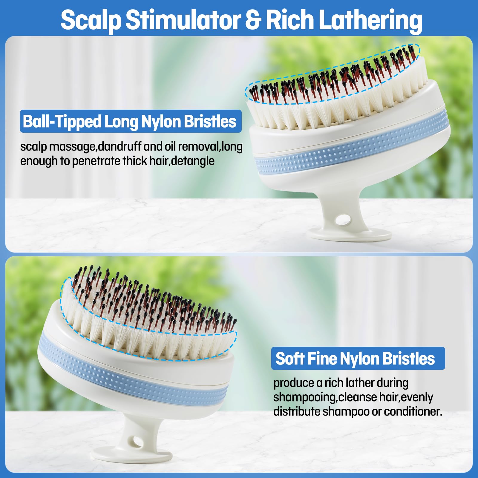 Wonsagain anti-slip shampoo brush with ergonomic handle for wet showers