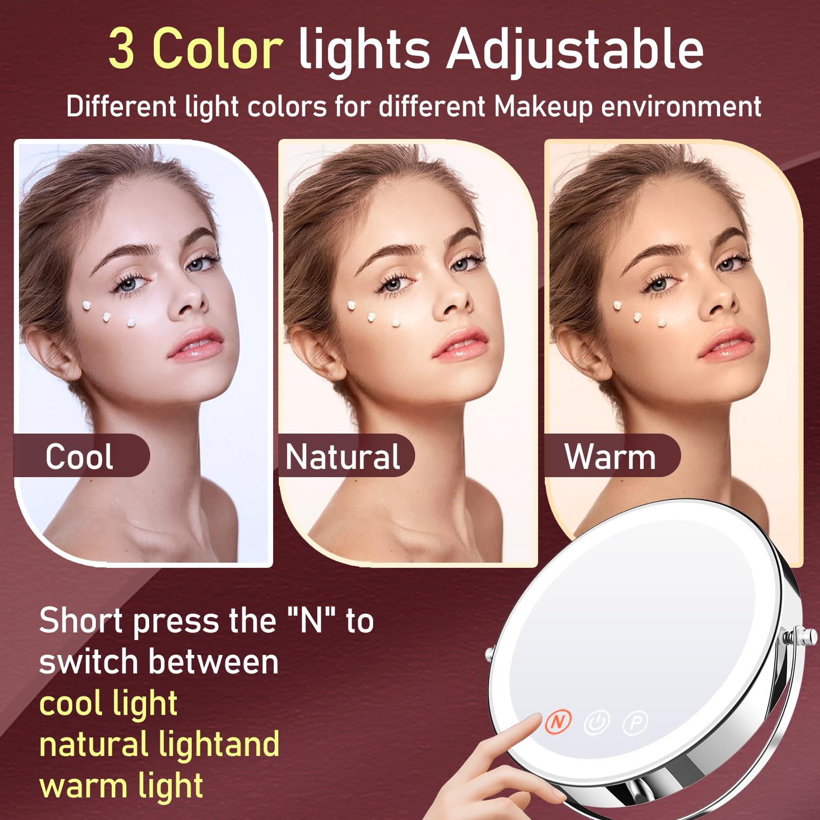 WOOCICA 360-degree rotation allows easy angle changes during makeup or skincare