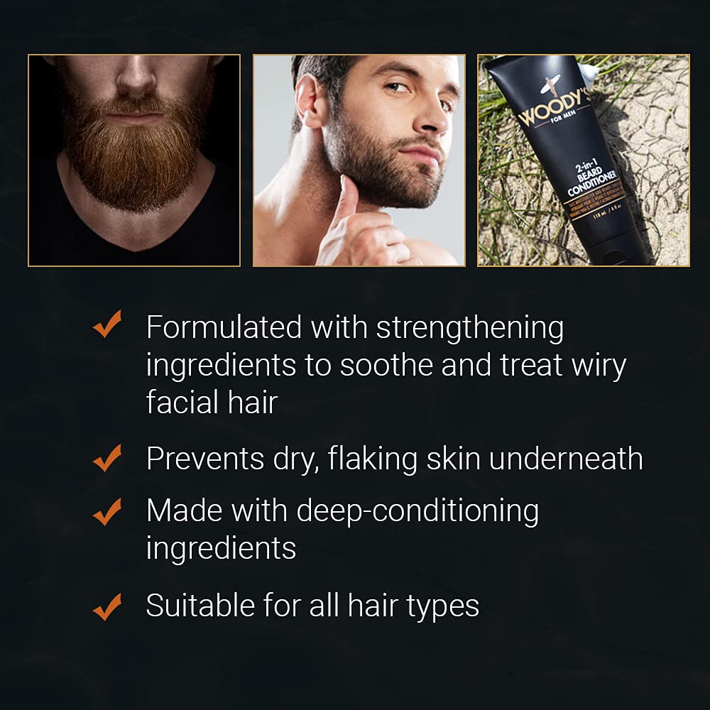 Woody's grapefruit-scented beard wash bottle leaves beard smelling fresh.