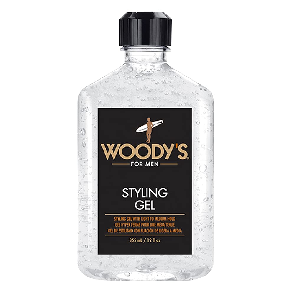 Woody's Styling Gel: botella para volumen ligero y acabado suave.