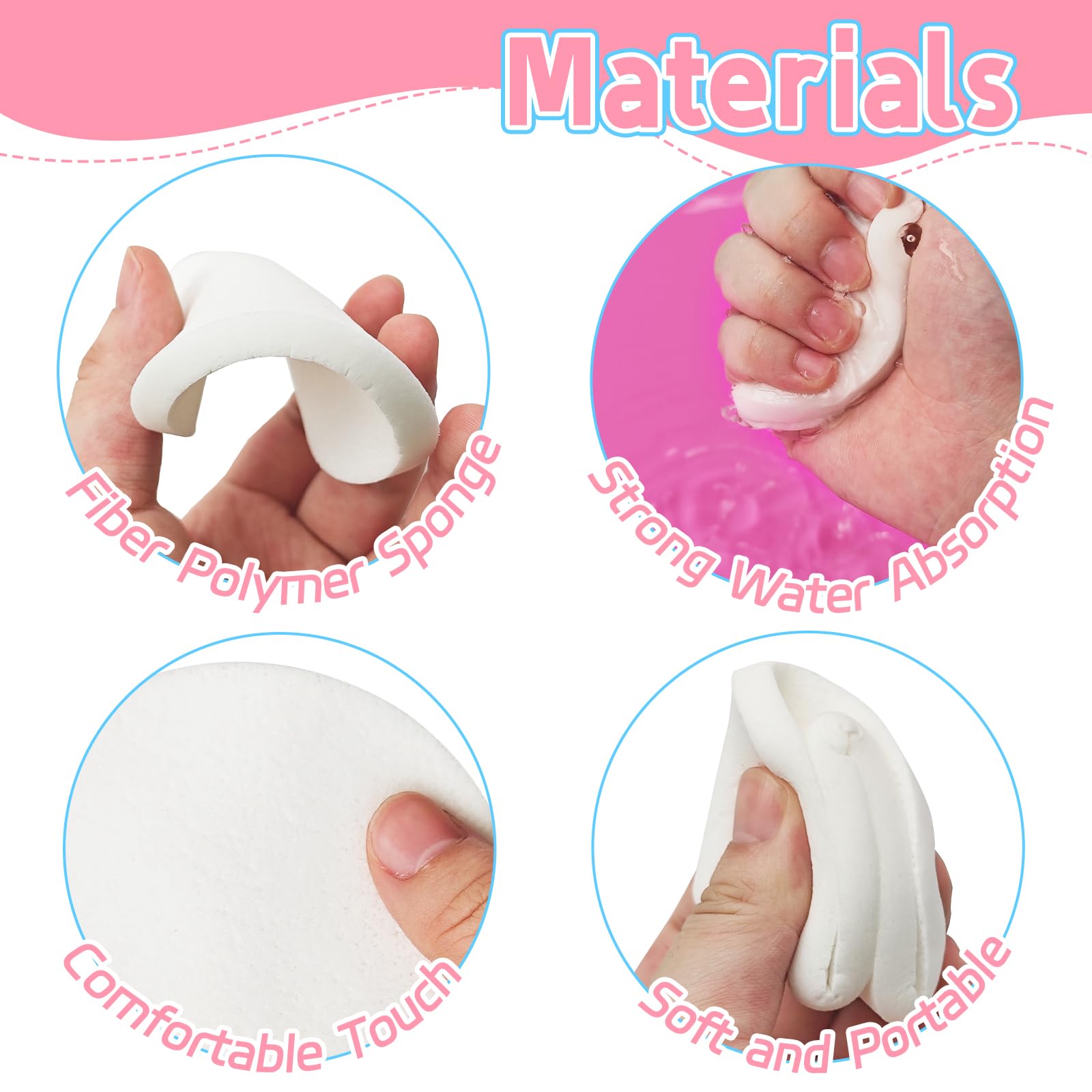 Woozettn soft fiber polymer sponges provide lightweight, skin-friendly cleansing