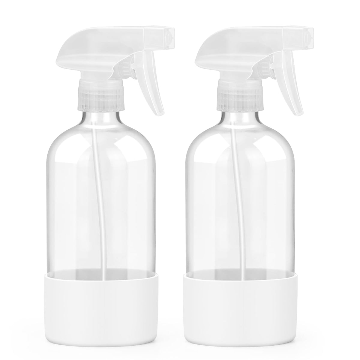 Worldgsb 16oz glass spray bottle with silicone sleeve for easy grip and safe handling.