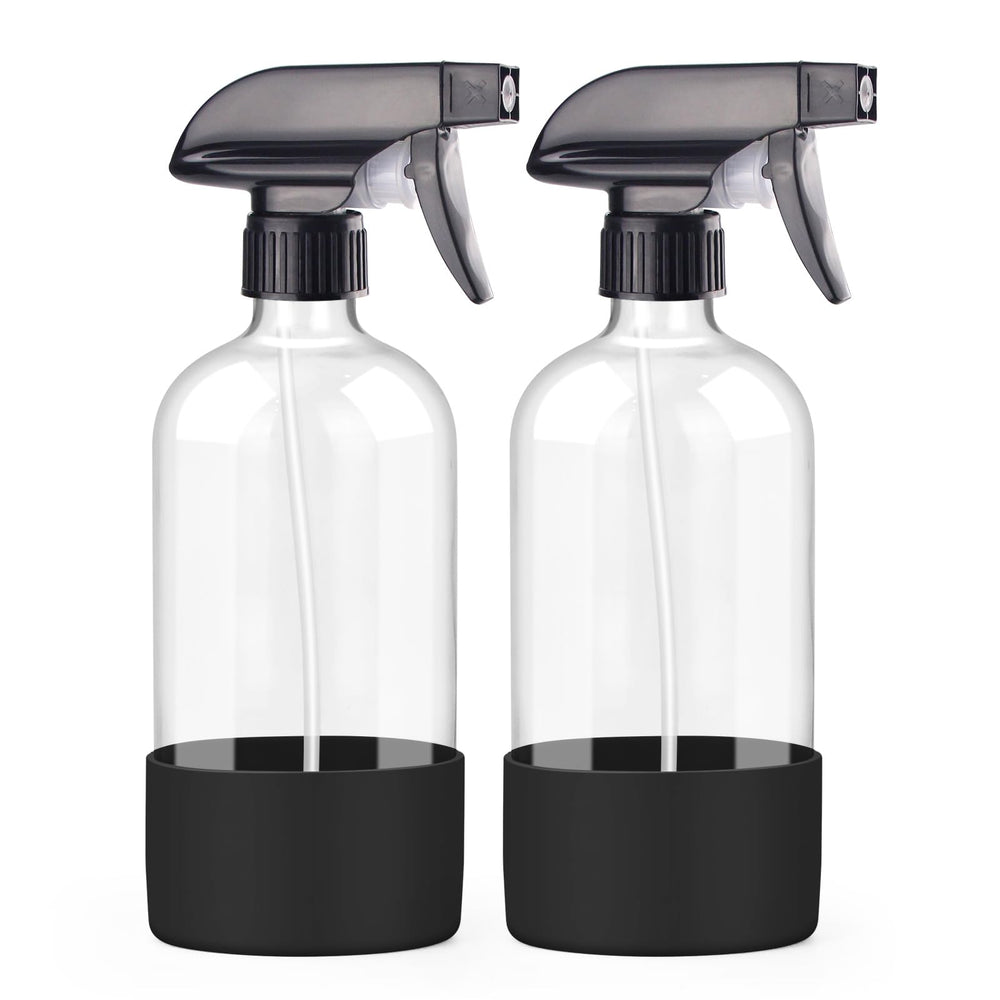 Worldgsb 2-pack glass spray bottle with silicone sleeve for safe, slip-resistant handling.
