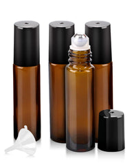 Worldgsb 4-pack amber glass roller bottles for organized essential oil blends.
