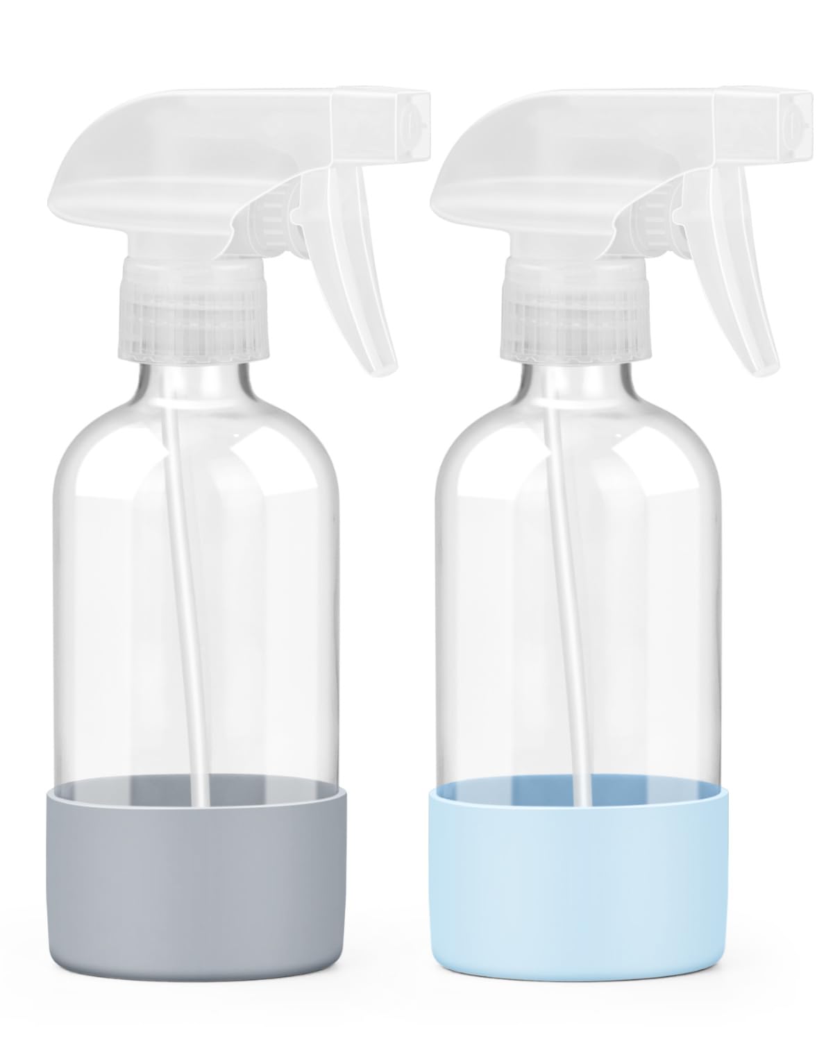 Worldgsb glass spray bottle with blue sleeve enables precise plant misting and cleaning.