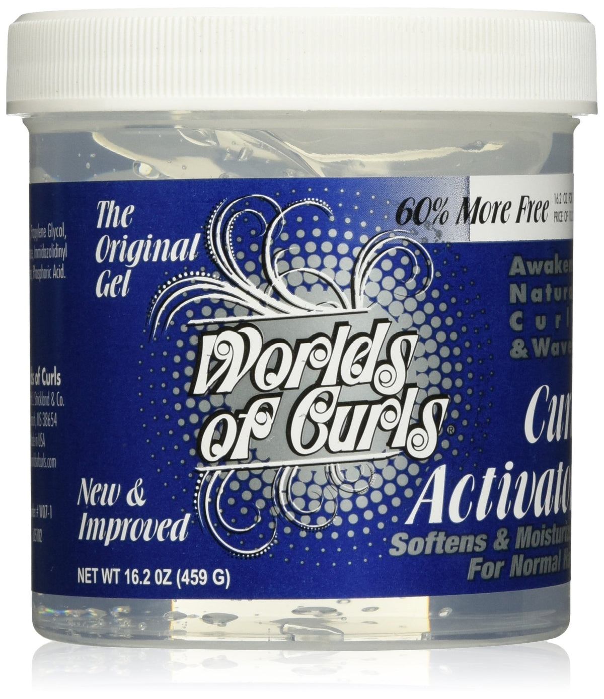 Worlds Of Curls curl activator gel bottle for dramatic definition and control.
