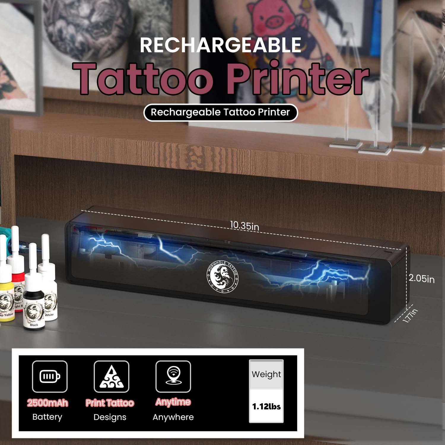 Wormhole Tattoo stencil printer app setup for easy design upload and sizing