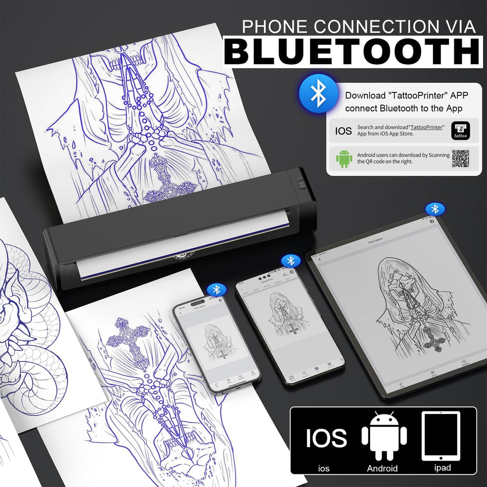 Wormhole Tattoo stencil printer back view, showcasing compact travel-friendly profile