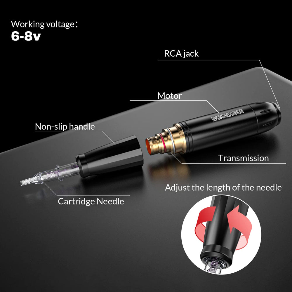 Wormhole Tattoo WTK070 pen with RCA cable ready for precise lines.