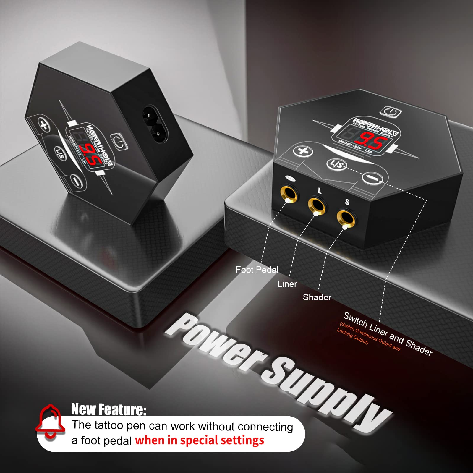 Wormhole Tattoo WTK070 dual-control power supply for safe operation.