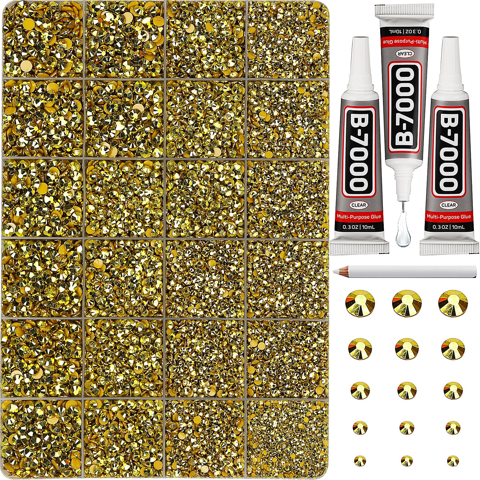Worthofbest 33000-piece metallic gold rhinestones bundle for dazzling DIY crafts and fashion embellishments.