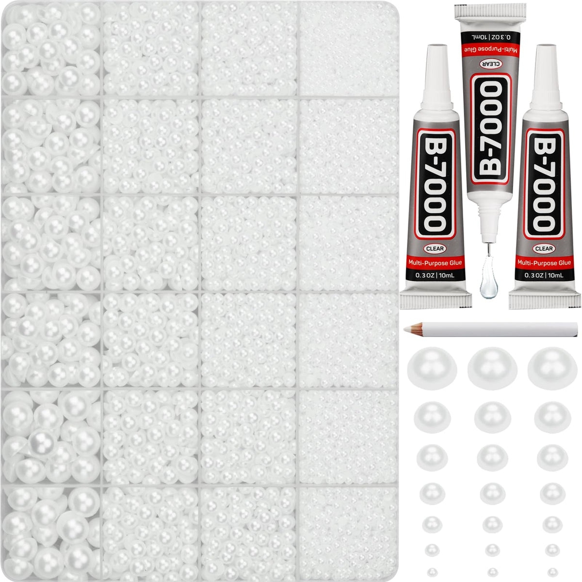 Worthofbest flatback pearls and rhinestones kit with white half-pearls for craft embellishment.