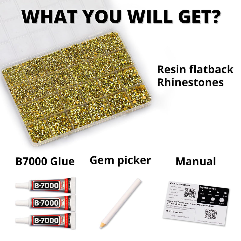 Worthofbest 2mm gold flat-back rhinestones for precise placement on clothing and nails.