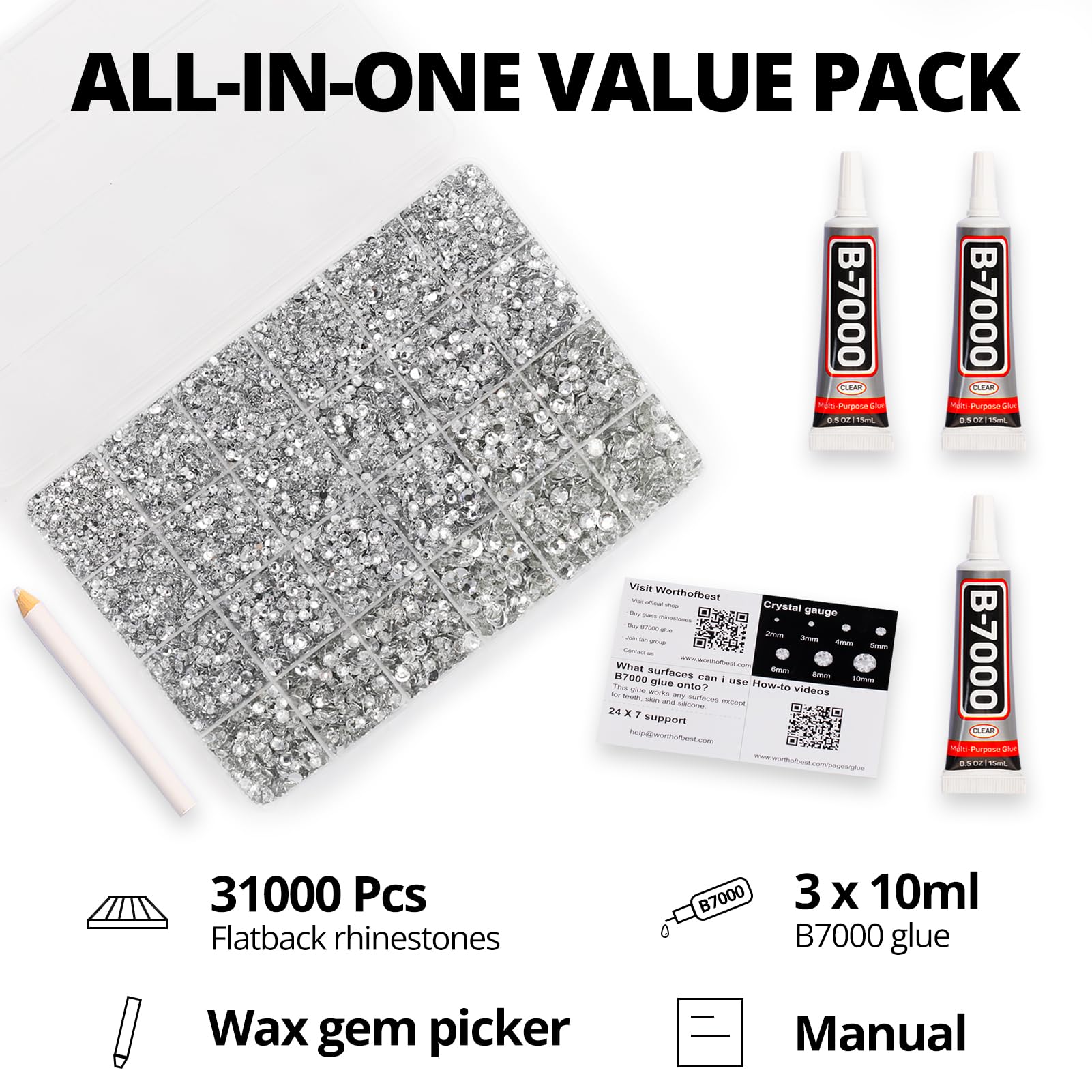 Worthofbest 2-6mm flatback rhinestones for dazzling embellishments on clothing and accessories.