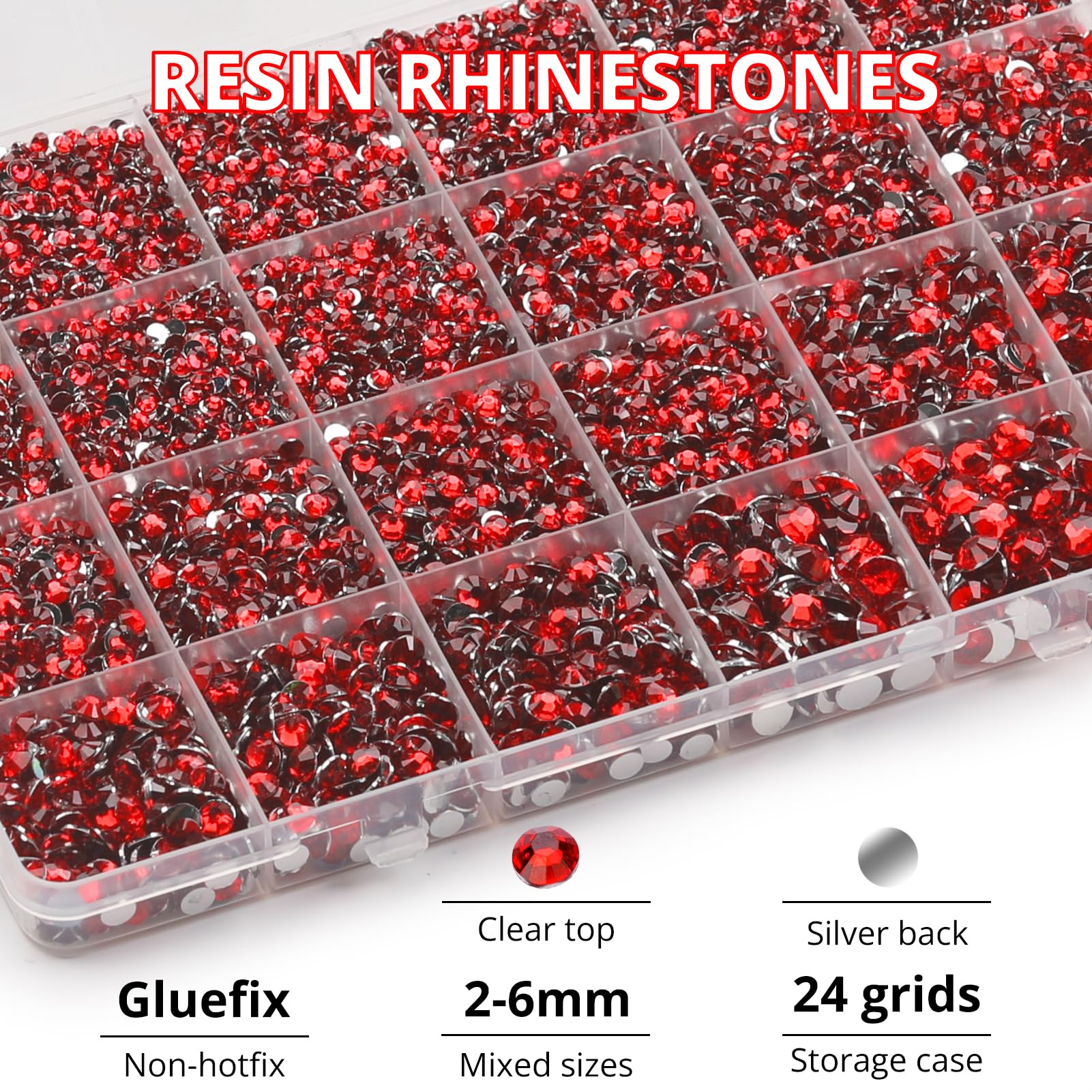 Worthofbest red rhinestones 3mm close-up showing sparkle and shine