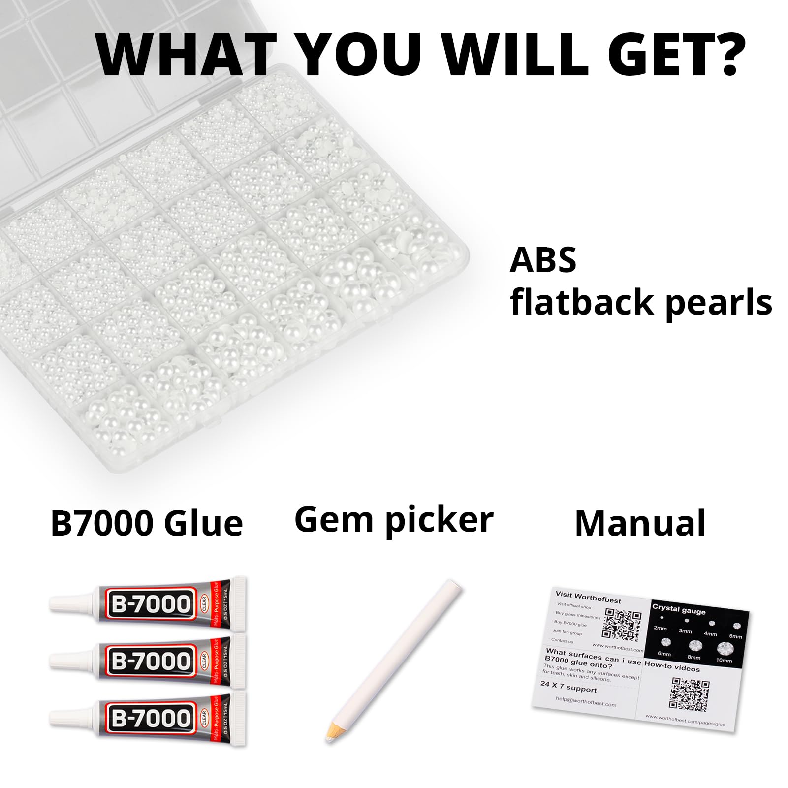 Worthofbest flatback rhinestones kit with 24-grid container for organized DIY sparkle.